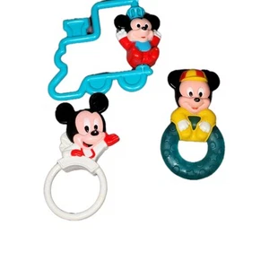 Vintage Lot Of 3 Disney Mickey Mouse Baby Toys. 2 Rattles 1 Teething Ring. - Picture 1 of 15