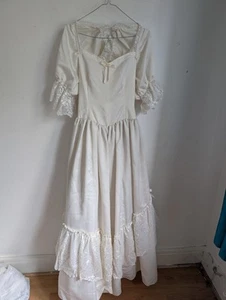 Abito da sposa vintage avorio panna pizzo manica a sbuffo taglia XS (T28) - Foto 1 di 17