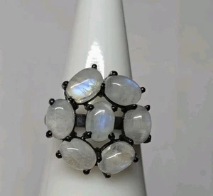Natural Rainbow Moonstone Flower 925 Sterling Silver Ring Size 6.5 1368 - Picture 1 of 8