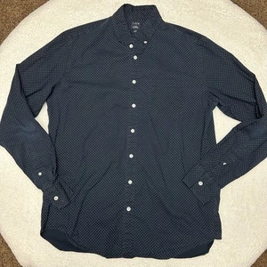 J. Camisa de vestir de trabajo Crew para hombre LT azul blanco lunares algodón flexible lavado con botones - Imagen 1 de 13