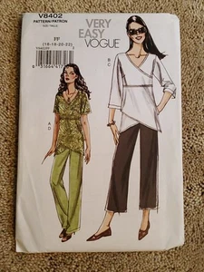 Vogue V8402 Top Tunic Mock-wrap Pants Size 16-22 Sewing Pattern Uncut FF - Picture 1 of 3
