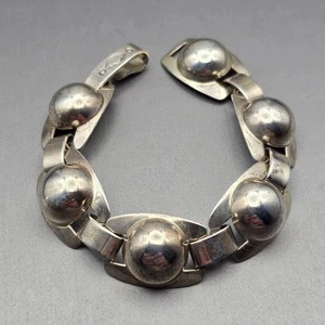 VTG Southwestern Sterling Silver Bracelet 6.75" Orb Design 21.04g Stamped Clasp - Picture 1 of 10