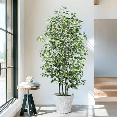 Árbol de ficus artificial de 6 pies 600 hojas plantas de imitación interior alto con maceta negra... Foto 1 de 4