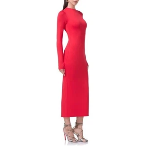 Abito body midi AFRM Los Angeles rosso manica lunga finto collo XL NUOVO CON ETICHETTE - Foto 1 di 11