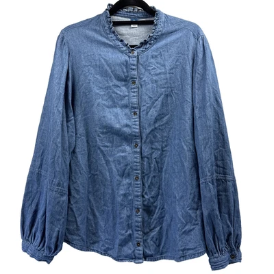 Old Navy Women Top Blouse Size XXL Tall Denim Long Puff Sleeves Button Up Cotton - Image 1 of 4