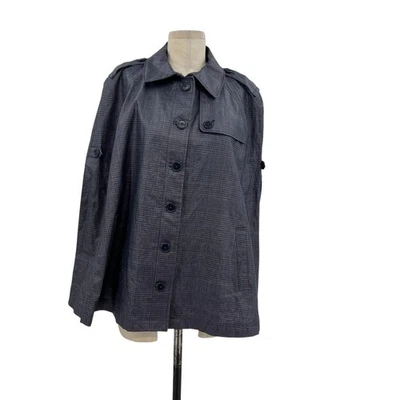 Brooks Brothers Cape Jacket Coated Plaid Check Print Linen Blue Size Large - Image 1 of 4