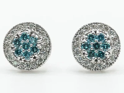1.20ct Blue and White Round VS2 Lab Created Diamond 14K White Gold Halo Earrings - Image 1 of 4
