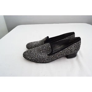 Stuart Weitzman Studded Velvet Loafers Heels Womens 7.5M Black Silver Sparkly - Picture 1 of 9