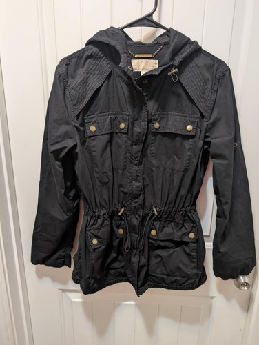 MICHAEL KORS Giacca a vento antipioggia nera oro con cappuccio donna XS