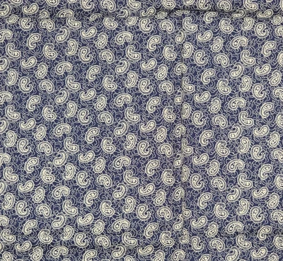 Cotton Fabric 20"x42" JoAnn Polly Navy Blue Beige Paisley Print - Image 1 of 4