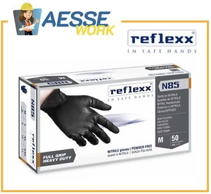 Guanti In Nitrile Reflexx N85B Nero Full Grip 50 Pz.. Meccanici Industria - Imagen 1 de 4