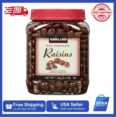 New Kirkland Milk Chocolate Raisins - Chocolate Covered Raisin Snack, 3.4lbs - Image 1 of 2