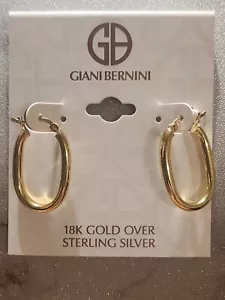 Giani Bernini 18kt Gold Over Silver Oval Click It Hoop Earrings 1" MSRP$75 - Picture 1 of 5