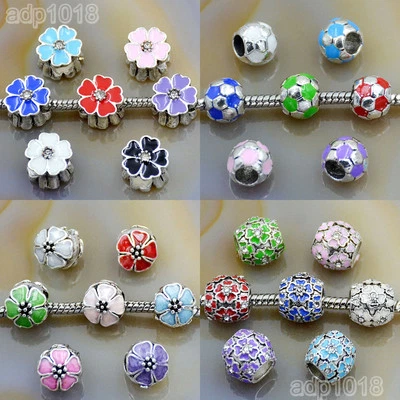 Multicolor Tibetano Plata Agujero Grande Espaciador Dije Cuentas Ajuste Pulsera Europea Foto 1 de 3