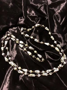 Vintage 70’s  Black & White Marbled Thermoplast Necklace 46” Flapper Length - Picture 1 of 5