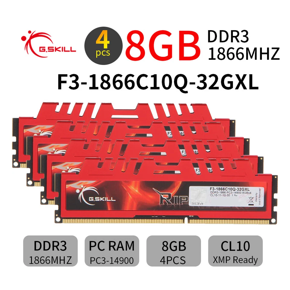 G.SKILL Ripjaws X 32GB 4x8GB DDR3 1866MHz PC3-14900U 240Pin Desktop PC Memory UK - Image 1 of 4