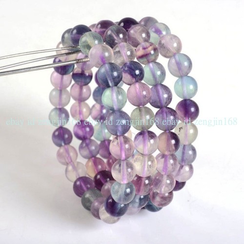 VALENTINO Bracciale Elastico Naturale 8mm Moda Multicolore Fluorite Tondo Gemma 7 5"