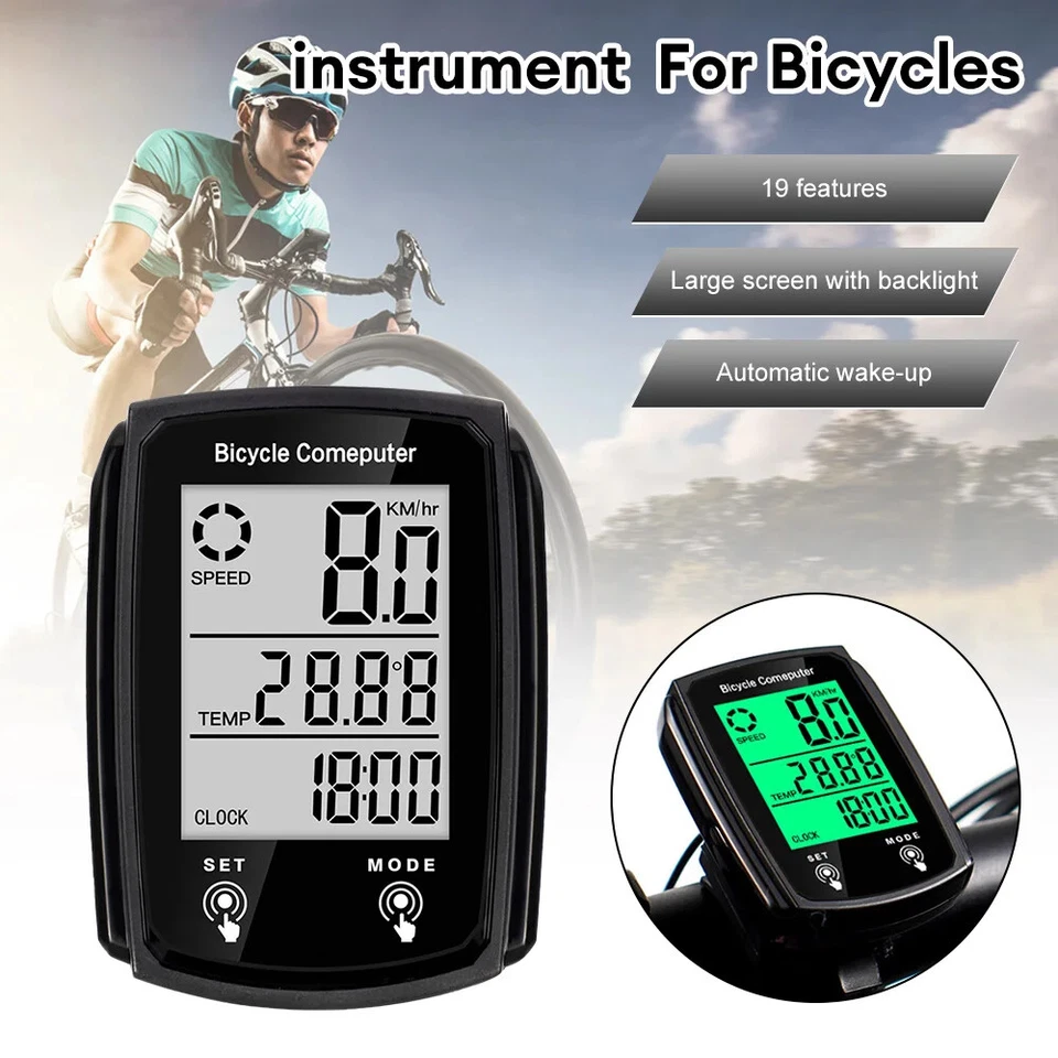 Bicycle Computer Waterproof Bike Kilometer Counter Temperature Display Odometer - Bild 1 von 4