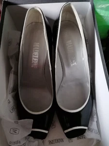 Scarpe Maddalena tacco estivo nero bianco decolte 37 vera pelle vernice pelle - Foto 1 di 8
