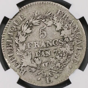 1798 NGC F 15 France 5 francs An 7-L Bayonne Directory Silver Coin (18123002C) - Picture 1 of 6