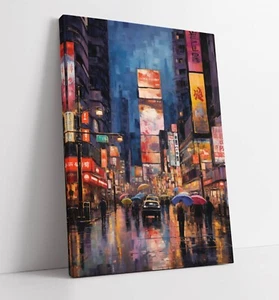 TOKYO CITY AT NIGHT, MODERN PAINTERLY STYLE 2 -DEEP FRAMED CANVAS WALL ART PRINT - Picture 1 of 2