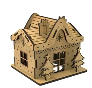 DIY Wooden Christmas House Kit (TREE) Approx. 4X3.5 Inch Holiday Craft Décor - Picture 1 of 3