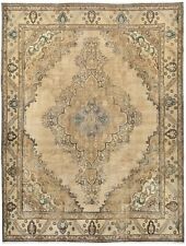 Distressed Vintage Muted Hand-Knotted 10X13 Floral Medallion Oriental Rug Carpet