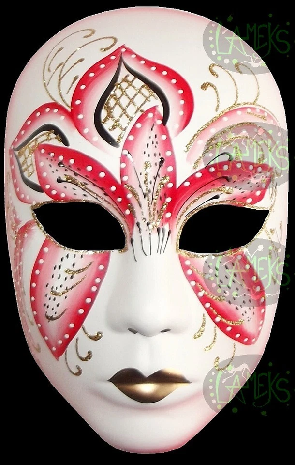MASCHERA VENEZIANA intera plastica rigida decorata venezia giglio rossa - Immagine 1 di 1