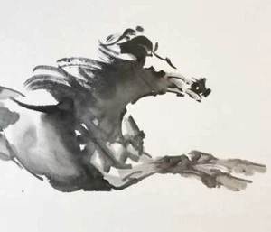 PINTURA CHINA COLGANTE PERGAMINO CHINA CABALLO TINTA ARTE ASIÁTICO IMAGEN VINTAGE e783 - Imagen 1 de 9