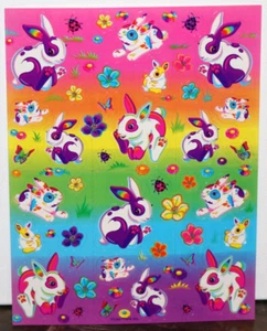 DE COLECCIÓN LISA FRANK COLORIDO CONEJITO CONEJO DIVERTIDO PEGATINA HOJA FLORES MARIPOSAS + - Imagen 1 de 3