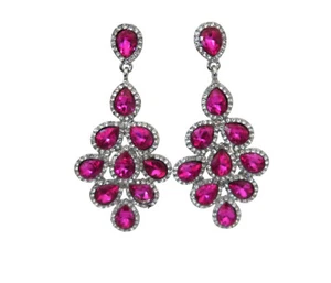 Fuschia rhinestone chandelier earrings - Picture 1 of 3