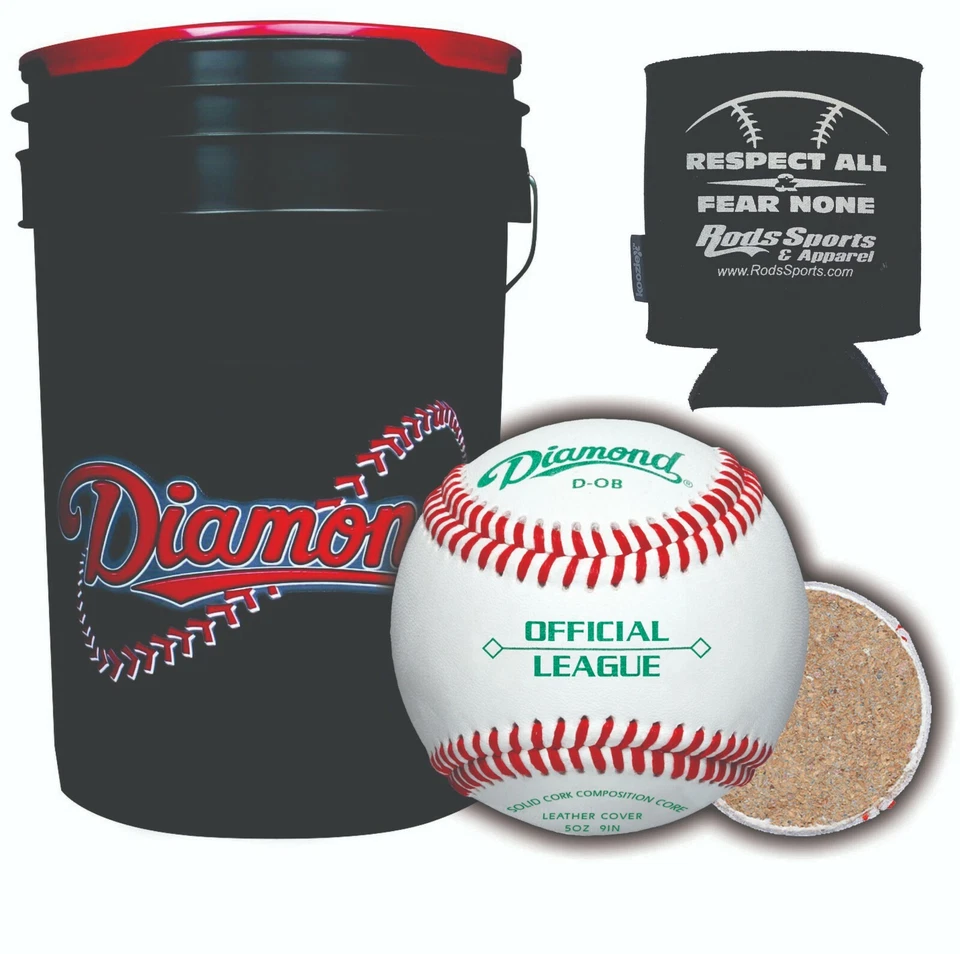 Diamond Sports D-OB DOB Leather Baseball Bucket Combo (30 Balls) Rods Can Cooler - Image 1 of 4