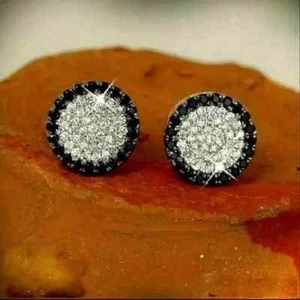 2Ct Lab-Created White & Black Diamond Stud Earrings 14K White Gold Over - Picture 1 of 3