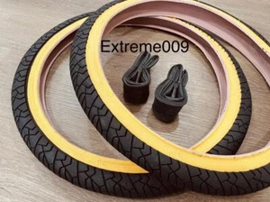 New PAIR of 20" BMX Bicycle Slick Black Gum Wall Street Tires & Tubes 20X1.95 - Picture 1 of 2