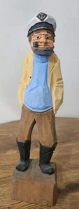 De colección Tallado a Mano Madera 12 pulgadas Arte Popular Marinero Capitán Antiguo Salado - Imagen 1 de 8