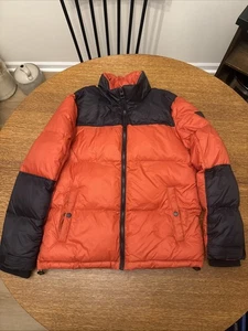 Guess Men's Jacket Color Block Orange Black  Full Zip Puffer Coat Logo Sz M - Picture 1 of 24