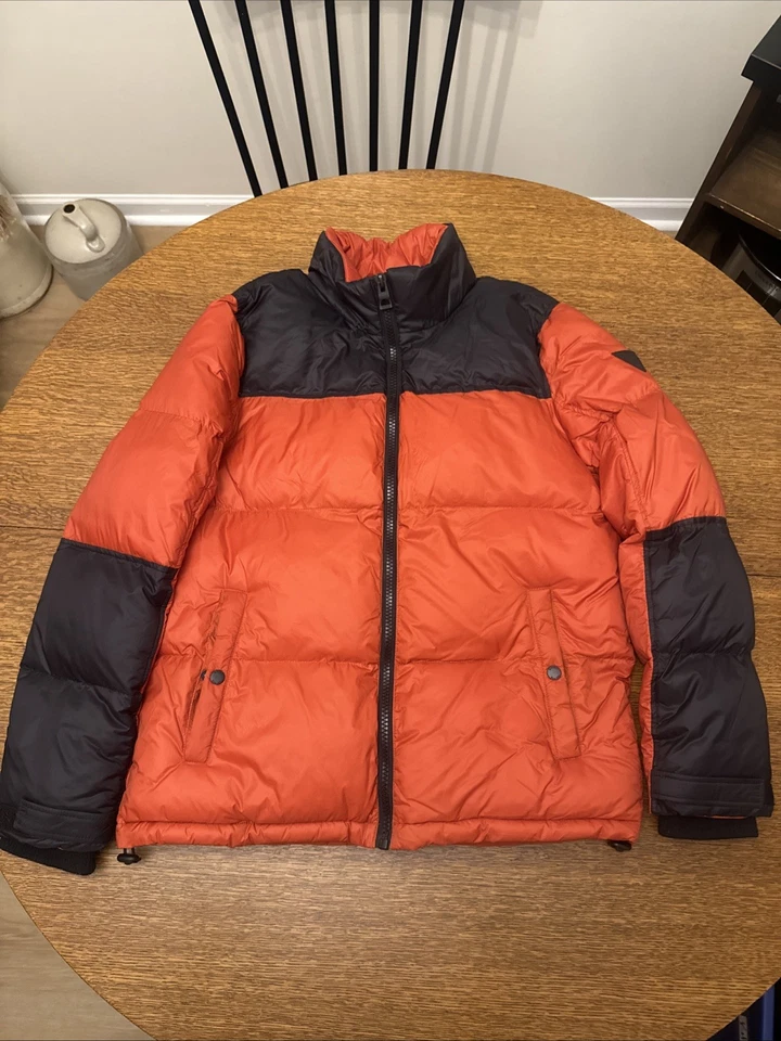 Guess Men's Jacket Color Block Orange Black  Full Zip Puffer Coat Logo Sz M - Image 1 of 4
