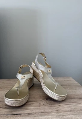 Michael Kors Mk Laney Gold Lizard Leather Espadrille Wedge Sandals 9M Pale Gold - Image 1 of 4