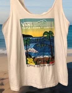 Vans Shirt Tank Top Surfing Event White Triple Crown Boho Hawaii Womens M 2017 - Picture 1 of 18