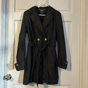 Armani Exchange A|X Trench Coat Womens XL Black Shimmer Double Breasted - Picture 1 of 11