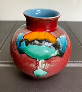 Vase "volcan" poterie de poole peint à la main années 60 - Photo 1/5