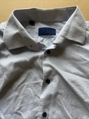 Camisa David Donahue Hombre 18 34/35 Azul Blanco Cuadros Vestido Abotonado Foto 1 de 3
