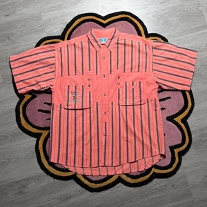 Vintage 90’s Bugle Boy Striped Graphic Logo Button Up Shirt Size Large - Picture 1 of 7