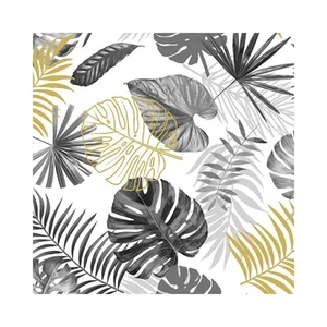 Toile cirée au mètre - Largeur 140 cm - Motifs feuillages gris, blanc et or méta - Picture 1 of 2