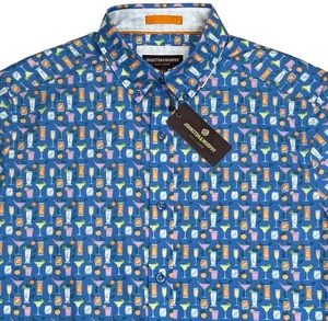 Men's Johnston & Murphy S/S Shirt S Small Blue & Multicolor Cocktail Print NEW - Picture 1 of 5