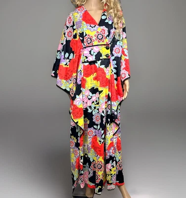 Vintage Styled by Tyrone Kaftan Dress Medium ILGWU Union Made 100% Nylon Floral - Image 1 of 4