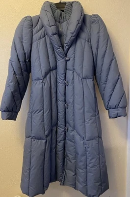 VINTAGE J. Gallery Duck Down Feathers Size S Quilted Long Full Length Coat Blue - Image 1 of 4