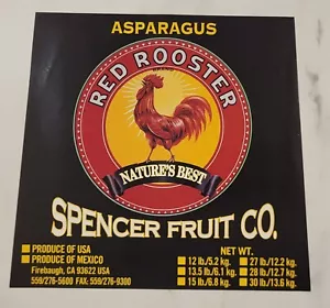 Label Red Rooster Asparagus Spencer Fruit Firebaugh California - Picture 1 of 1