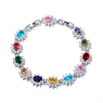 Nuevo Joyería Regalos Mezcla Rojo Granate Citrino Topacio Plata Mujeres Dije Pulseras Foto 1 de 4