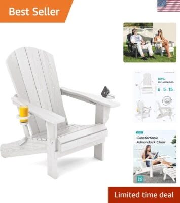 Ergonomic Adirondack Chair with 2 Cup Holders - Foldable HDPE Outdoor Seating - Image 1 of 4